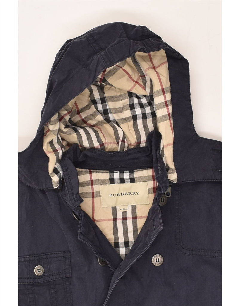 BURBERRY Boys Hooded Double Breasted Coat 7-8 Years Navy Blue Cotton | Vintage Burberry | Thrift | Second-Hand Burberry | Used Clothing | Messina Hembry 