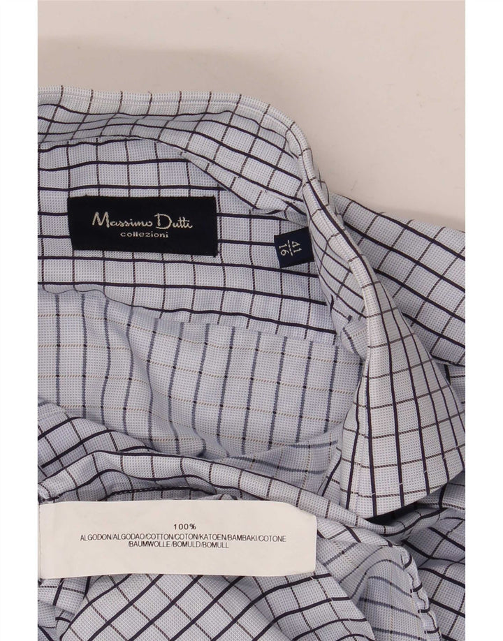 Massimo Dutti Mens Formal Shirt Size 41 16 Large Blue Check Cotton