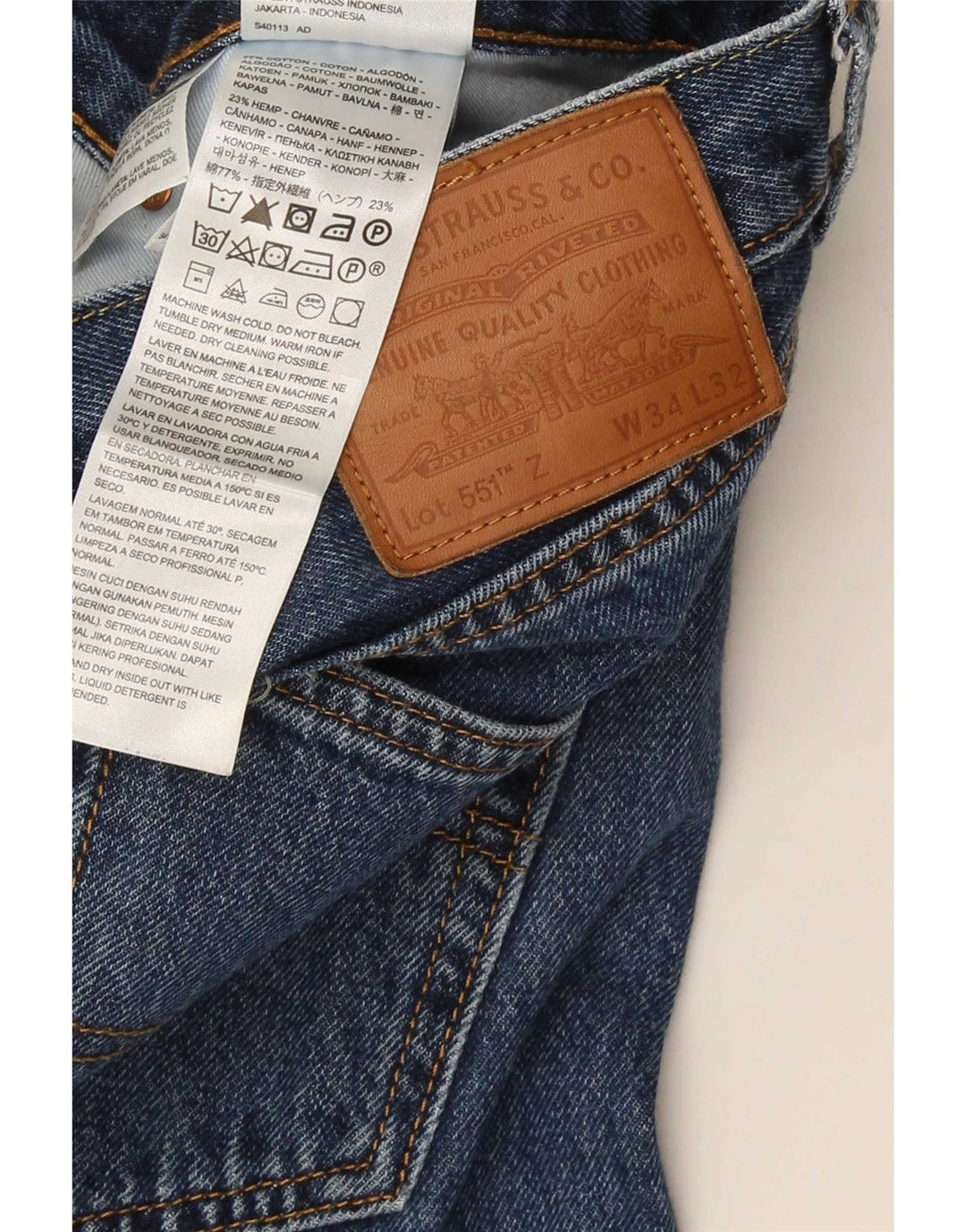 Levi's Mens 551 Straight Jeans W34 L29 Blue Cotton