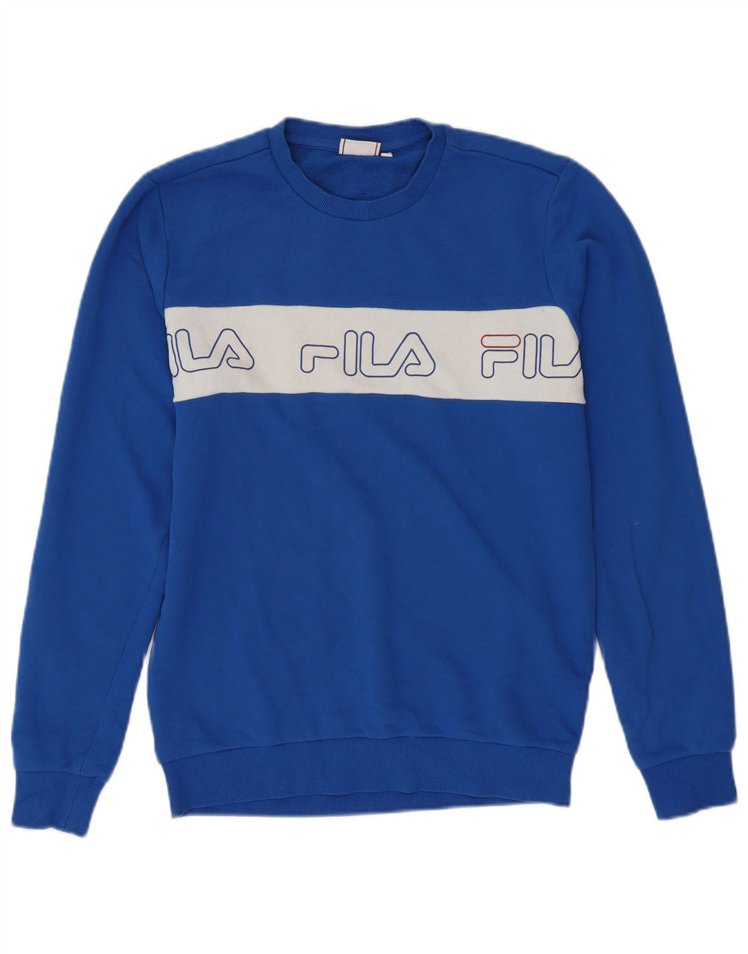 FILA Mens Graphic Sweatshirt Jumper Medium Blue Colourblock Cotton