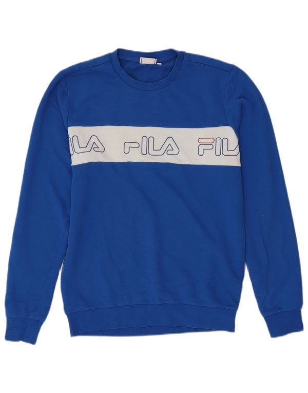 FILA Mens Graphic Sweatshirt Jumper Medium Blue Colourblock Cotton