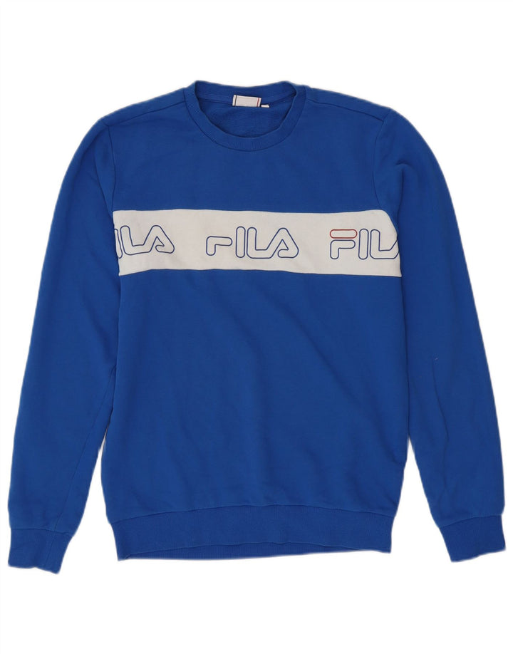 FILA Mens Graphic Sweatshirt Jumper Medium Blue Colourblock Cotton