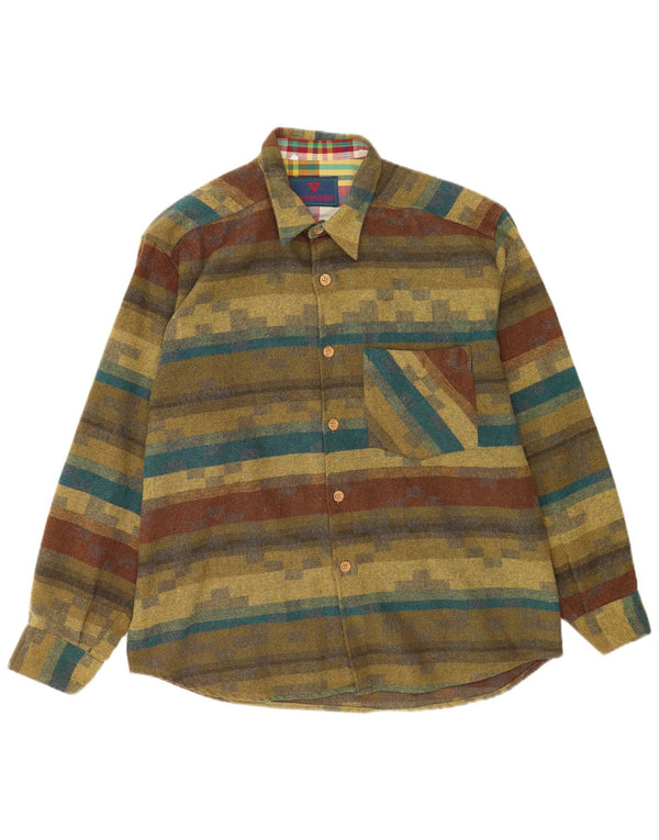Massaro Mens Flannel Shirt Large Khaki Striped