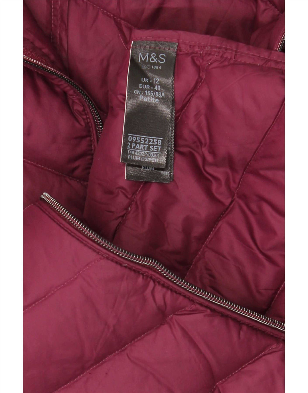 Marks & Spencer Womens Hooded Padded Coat UK 12 Medium Burgundy Polyamide