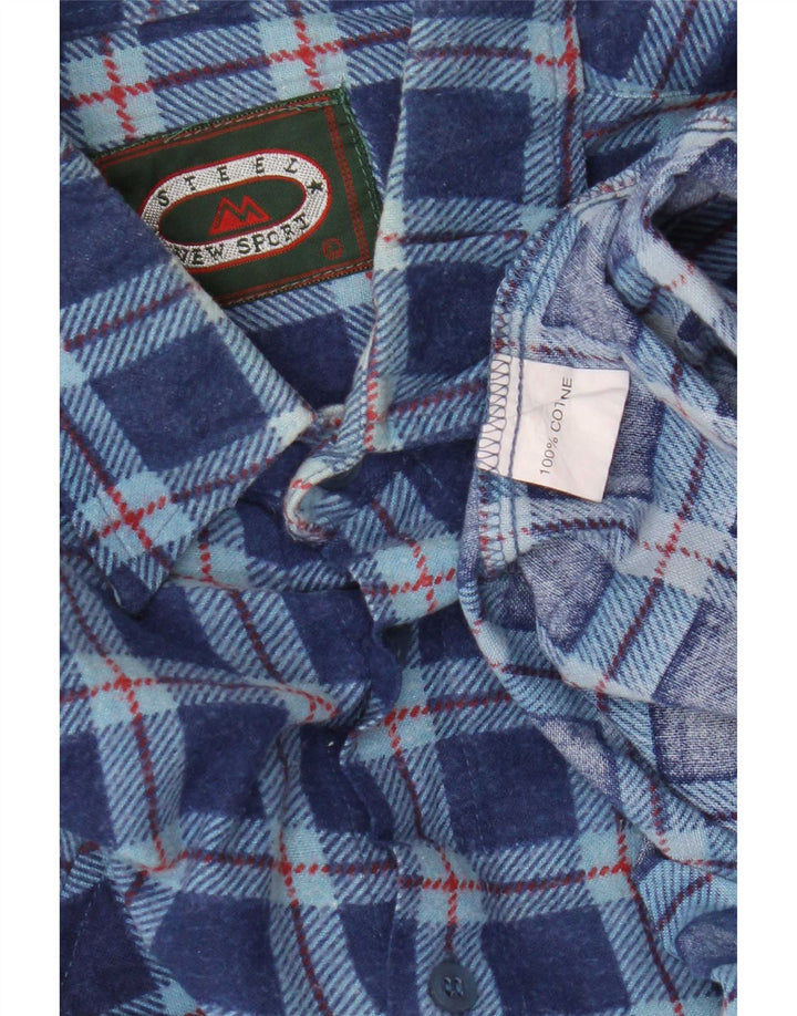 Vintage Mens Flannel Shirt Large Blue Check Cotton
