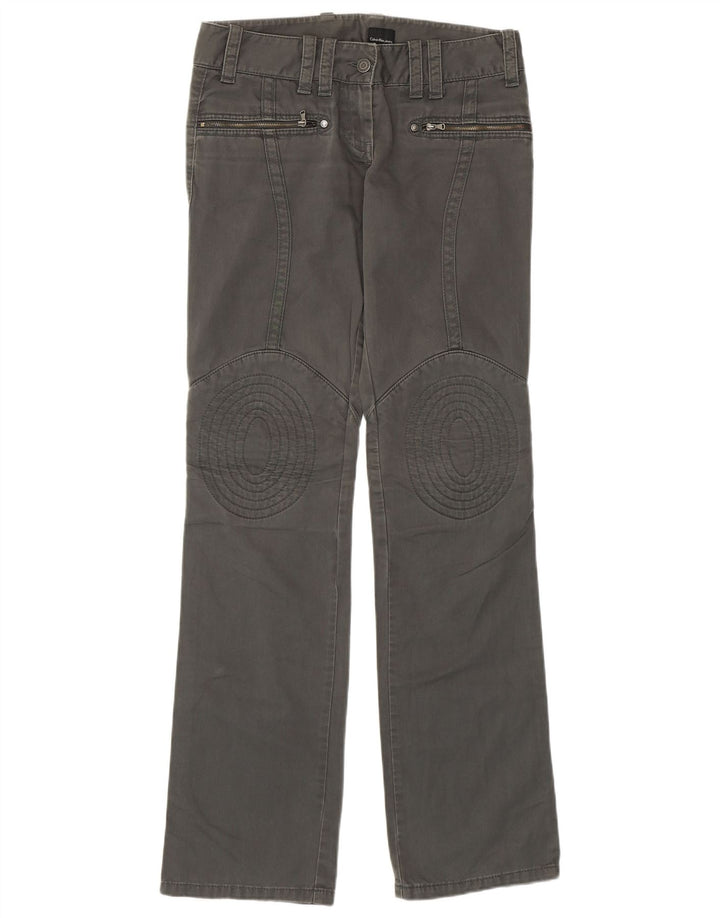 CALVIN KLEIN Womens Straight Casual Trousers W27 L34 Grey Cotton