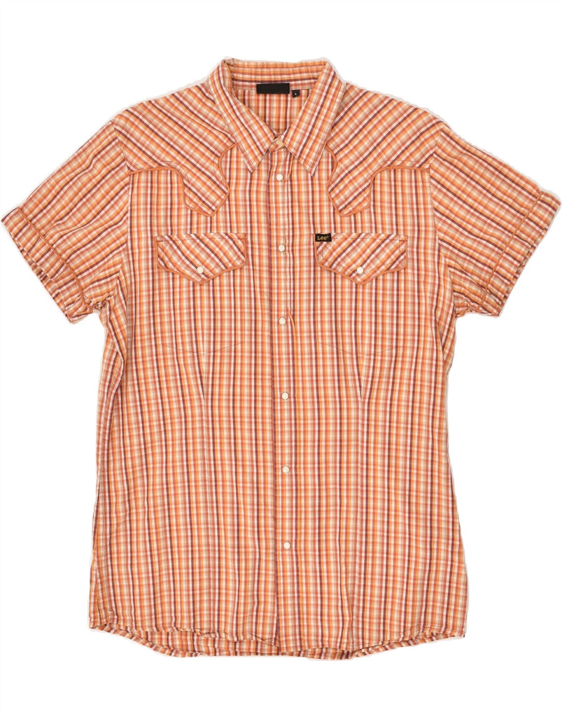 LEE Mens Short Sleeve Shirt Large Orange Check Cotton | Vintage Lee | Thrift | Second-Hand Lee | Used Clothing | Messina Hembry 