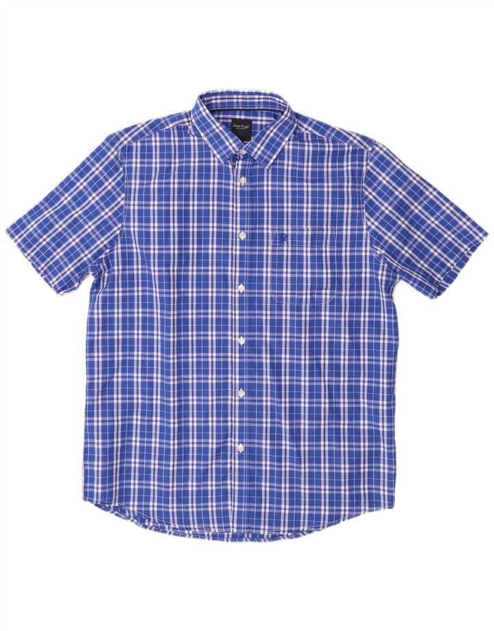 James Pringle Mens Short Sleeve Shirt Medium Blue Check Polyester