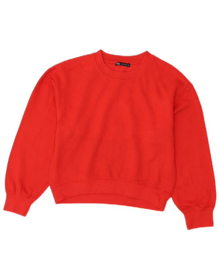 Zara Womens Crop Sweatshirt Jumper UK 14 Medium Red Polyester