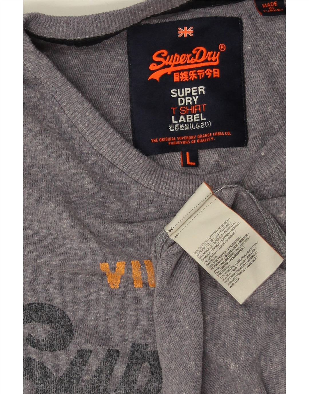 SUPERDRY Mens Graphic T-Shirt Top Large Grey Flecked Cotton