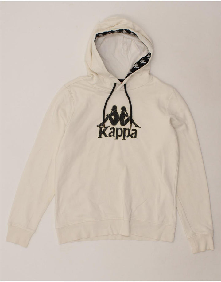 KAPPA Womens Graphic Hoodie Jumper UK 14 Medium White Vintage Kappa and Second-Hand Kappa from Messina Hembry 
