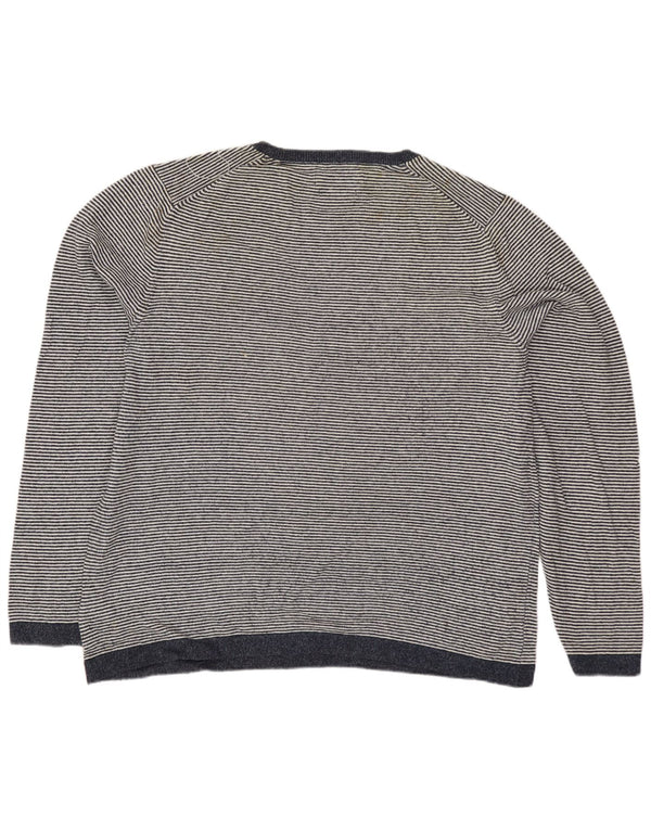 MARKS & SPENCER Mens Crew Neck Jumper Sweater Large Navy Blue Pinstripe