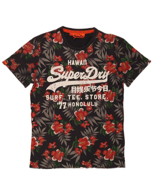Superdry Mens Graphic T-Shirt Top Large Black Floral Cotton