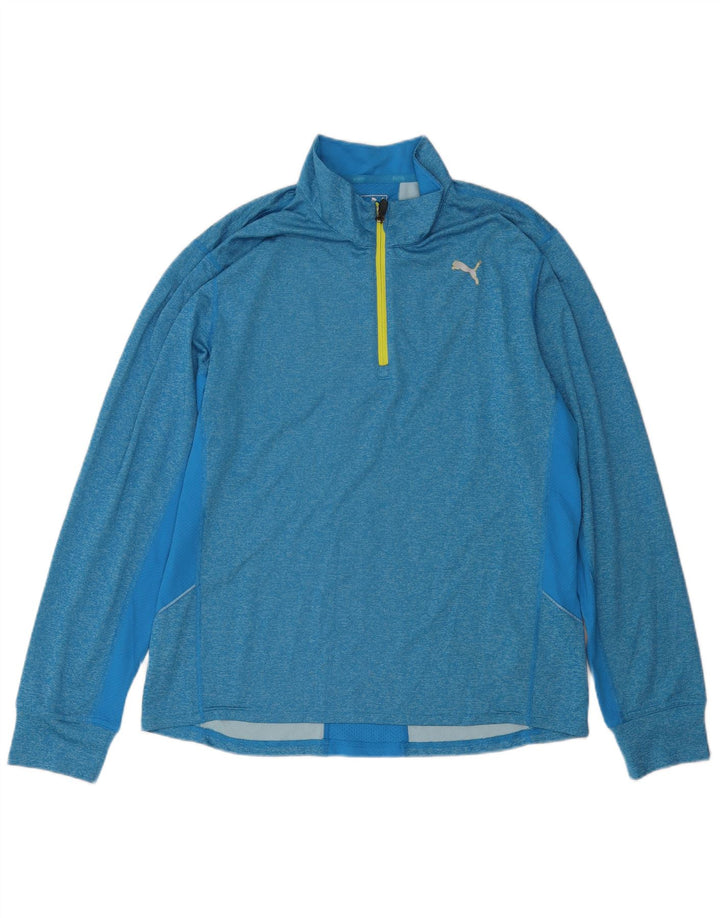 PUMA Mens Zip Neck Pullover Tracksuit Top XL Blue Polyester
