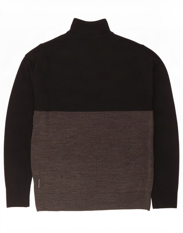 French Connection Mens Zip Neck Jumper Sweater Medium Black Colourblock