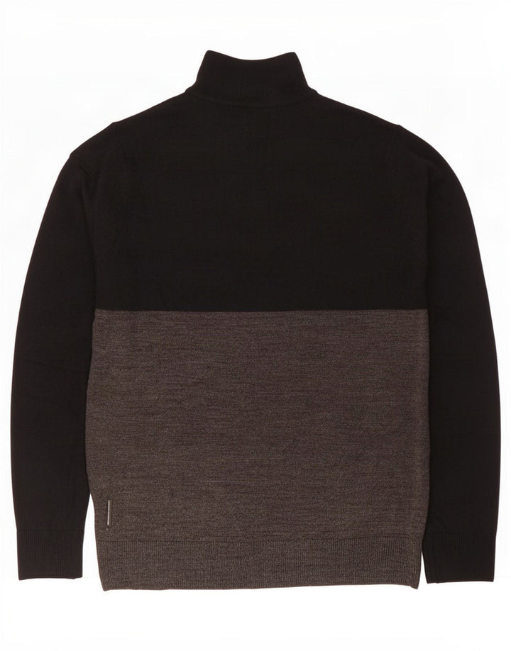 French Connection Mens Zip Neck Jumper Sweater Medium Black Colourblock