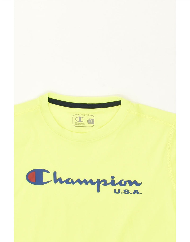 CHAMPION Boys Graphic T-Shirt Top 11-12 Years Large  Yellow Polyester | Vintage Champion | Thrift | Second-Hand Champion | Used Clothing | Messina Hembry 