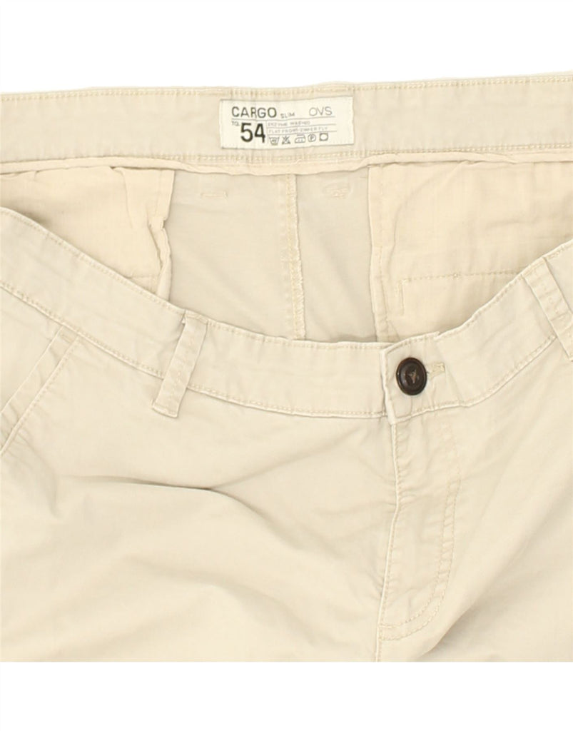 OVS Mens Slim Cargo Trousers IT 54 2XL W40 L32  Beige Cotton | Vintage OVS | Thrift | Second-Hand OVS | Used Clothing | Messina Hembry 