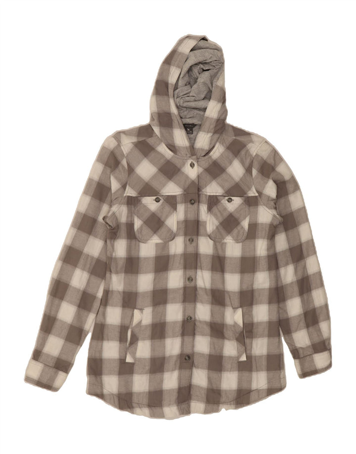EDDIE BAUER Womens Hooded Utility Jacket UK 6 XS Grey Check Cotton Vintage Eddie Bauer and Second-Hand Eddie Bauer from Messina Hembry 