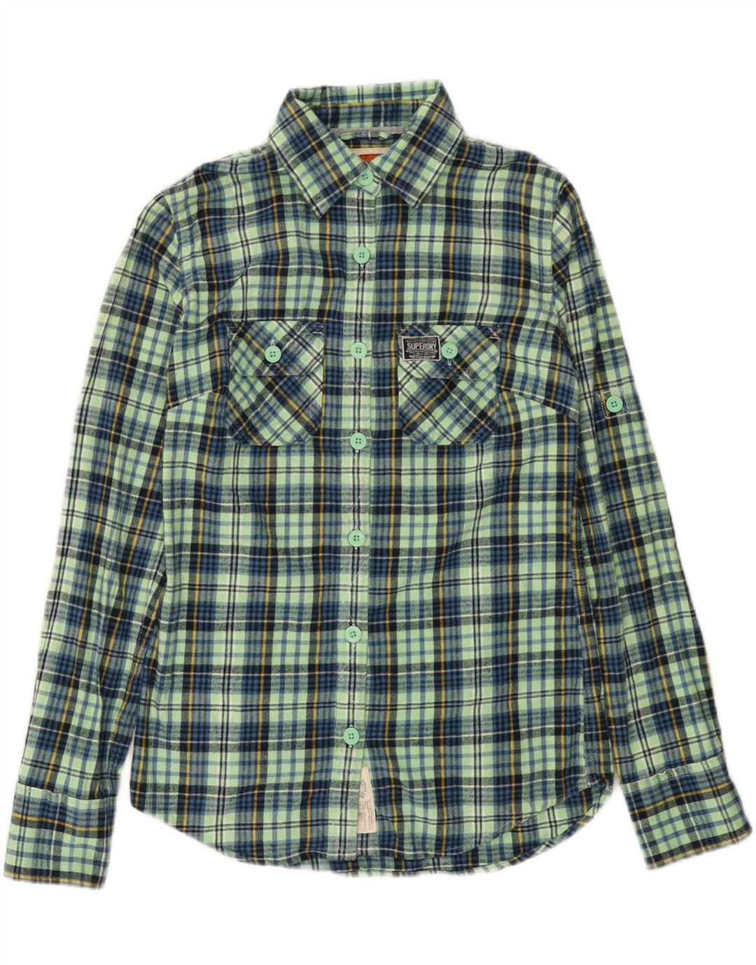 SUPERDRY Womens Flannel Shirt UK 10 Small Turquoise Check Cotton