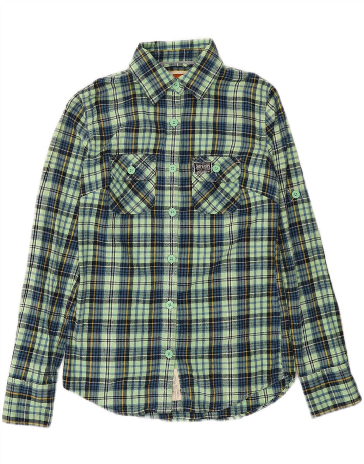 SUPERDRY Womens Flannel Shirt UK 10 Small Turquoise Check Cotton