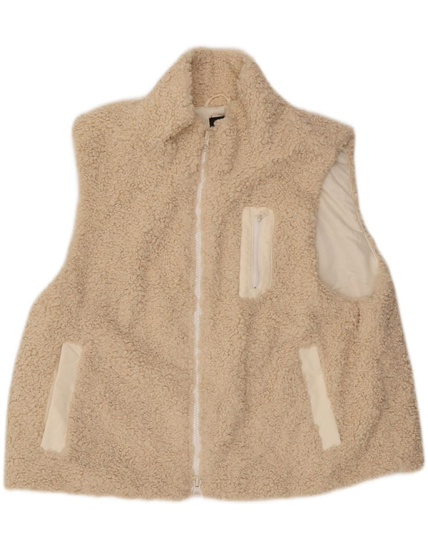Zara Womens Oversized Fleece Gilet UK 10 Small Beige Polyester