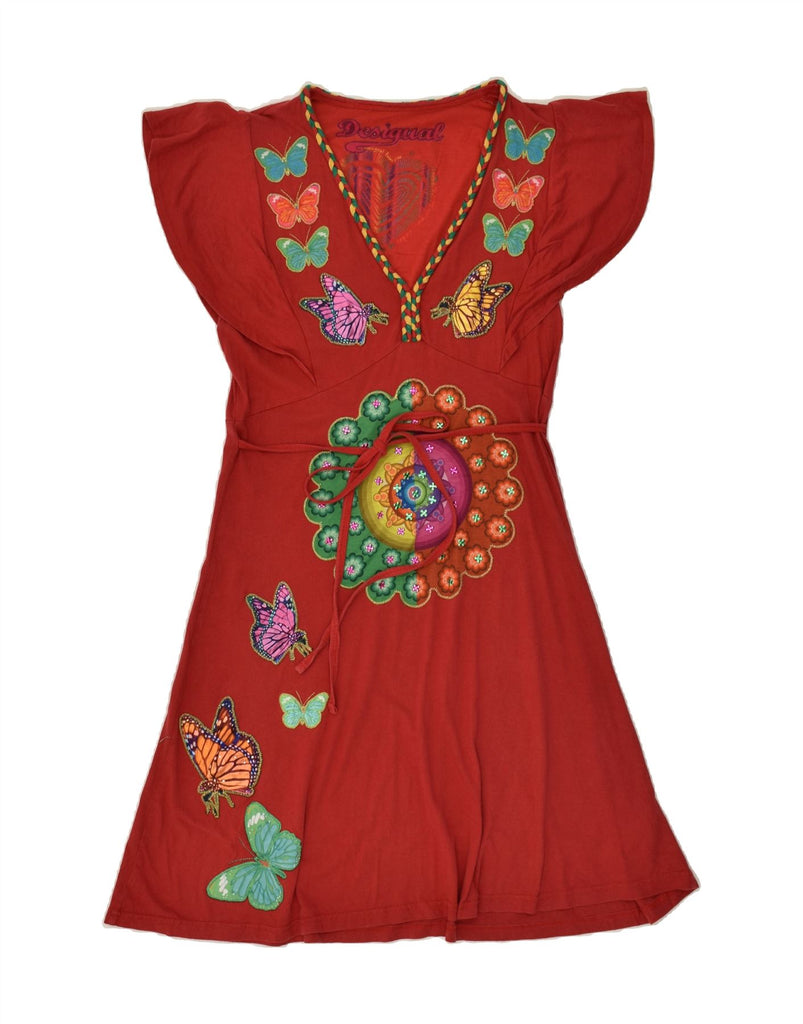 DESIGUAL Womens Graphic A-Line Dress UK 14 Large Red Floral Cotton | Vintage Desigual | Thrift | Second-Hand Desigual | Used Clothing | Messina Hembry 