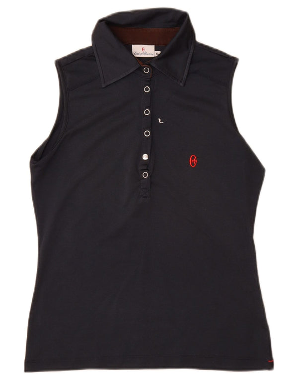 Conte of Florence Womens Graphic Polo Shirt UK 10 Small Navy Blue