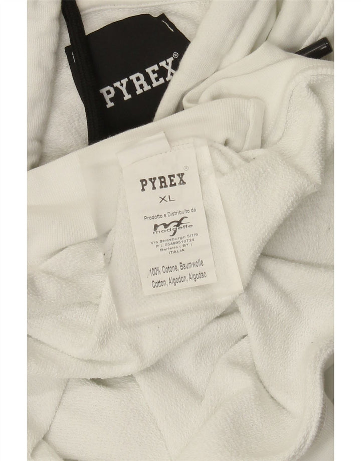 Pyrex Mens Graphic Hoodie Jumper XL White Cotton
