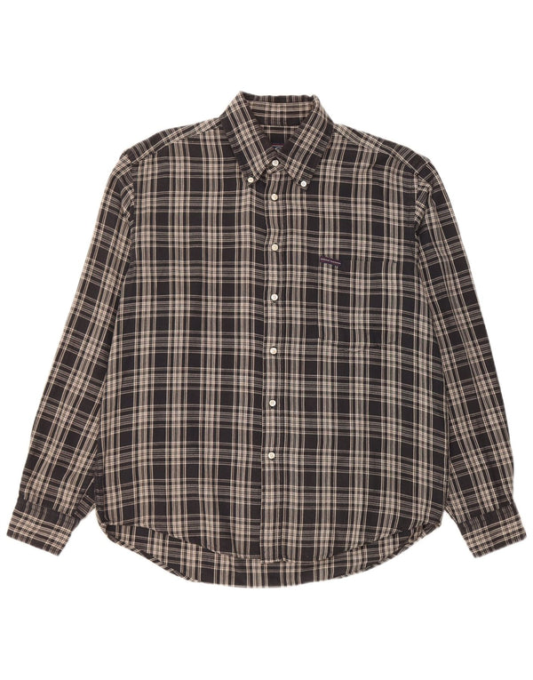 Sergio Tacchini Mens Flannel Shirt Large Black Check Cotton
