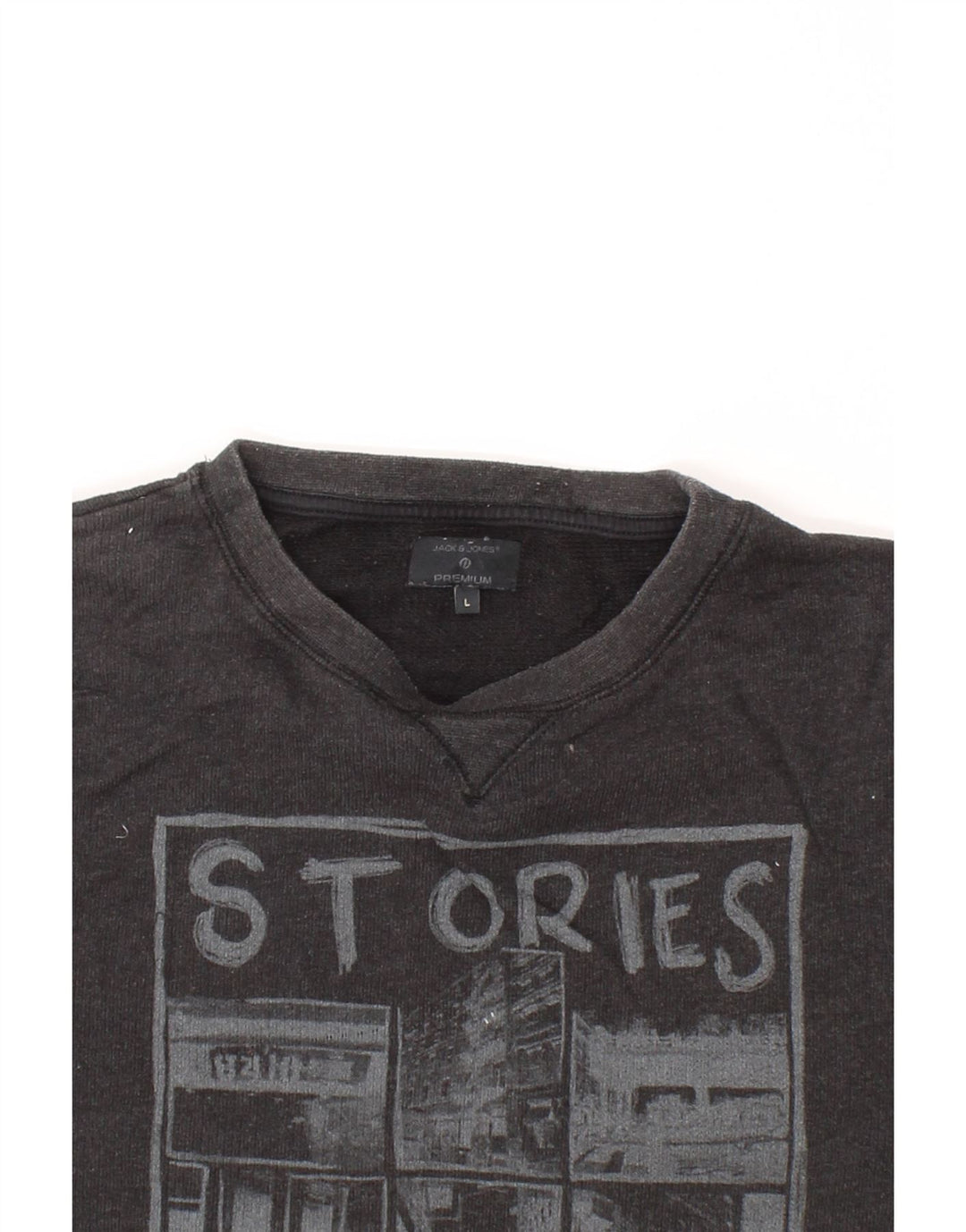 JACK & JONES Mens Graphic Sweatshirt Jumper Large Black Cotton Vintage Jack & Jones and Second-Hand Jack & Jones from Messina Hembry 