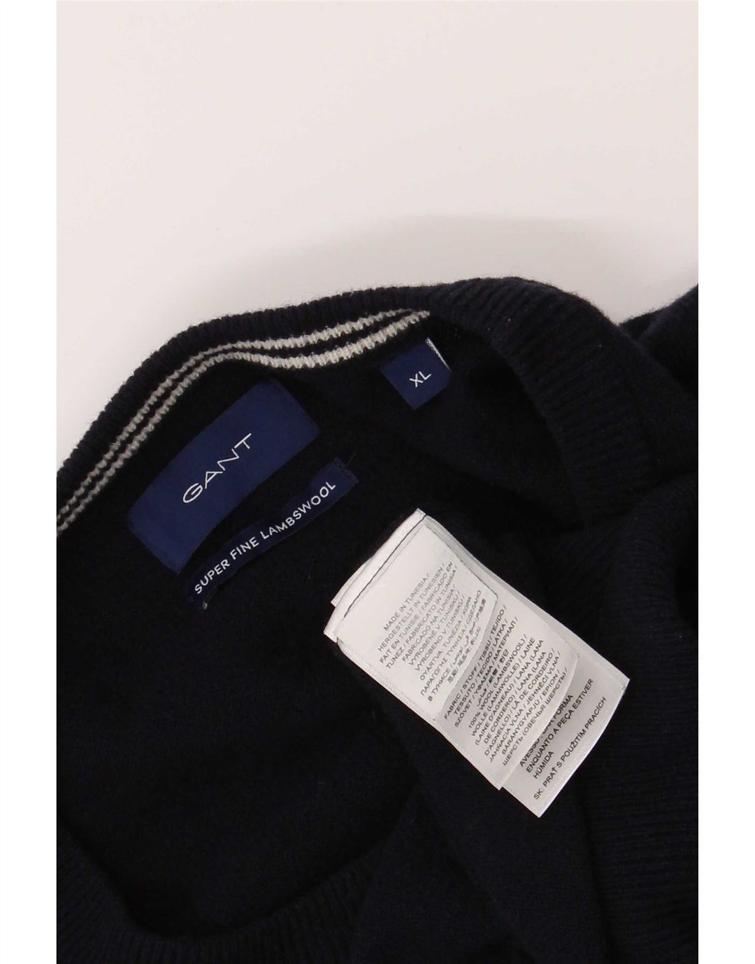 Gant Mens Crew Neck Jumper Sweater XL Navy Blue Lambswool