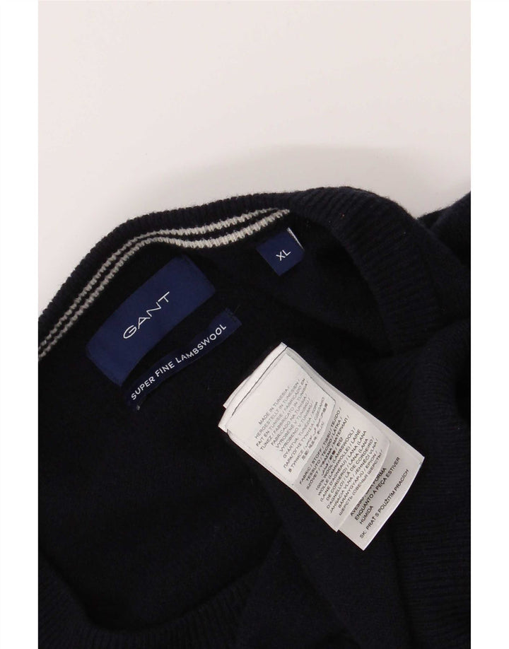 Gant Mens Crew Neck Jumper Sweater XL Navy Blue Lambswool