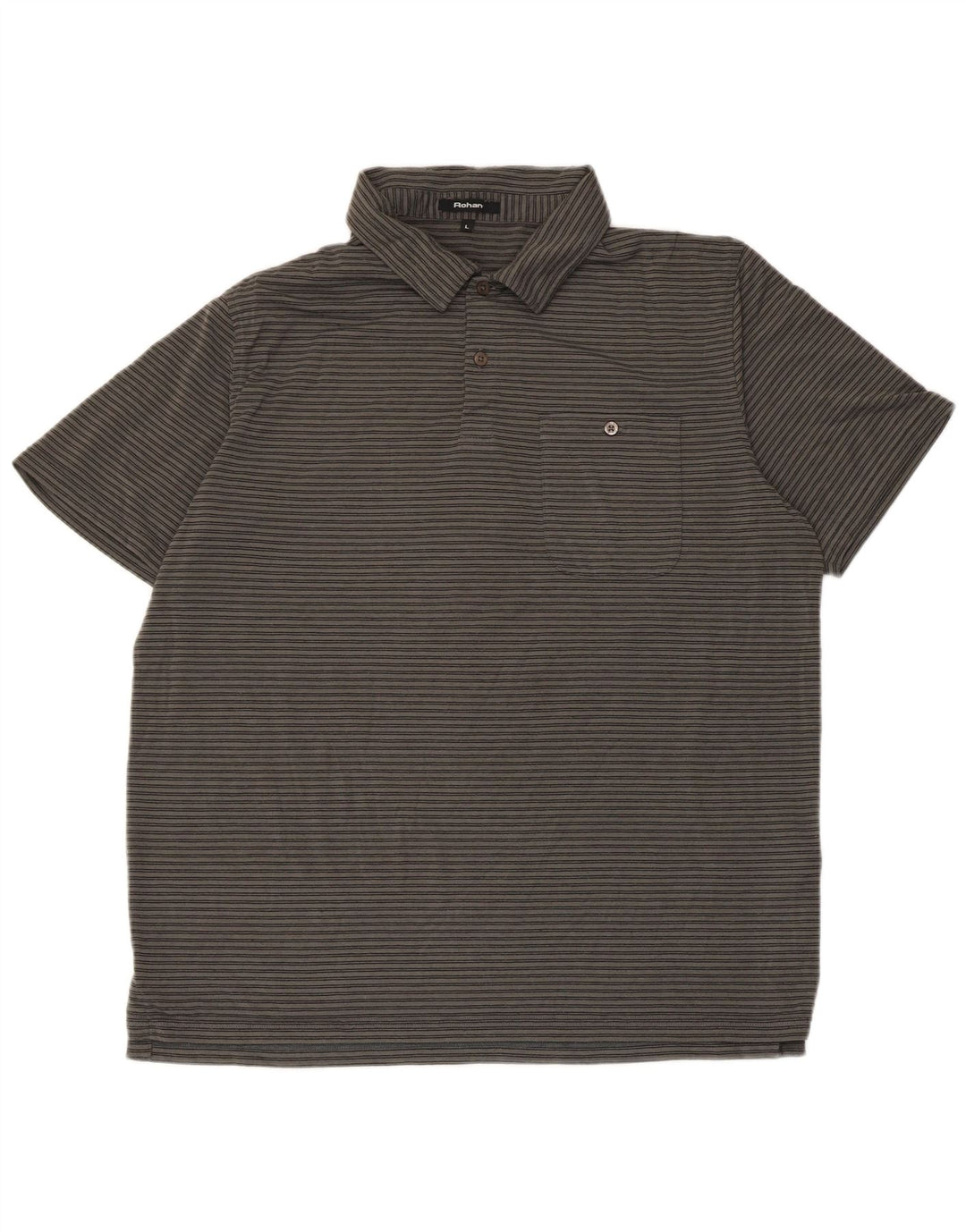 ROHAN Mens Polo Shirt Large Grey Striped Polyester