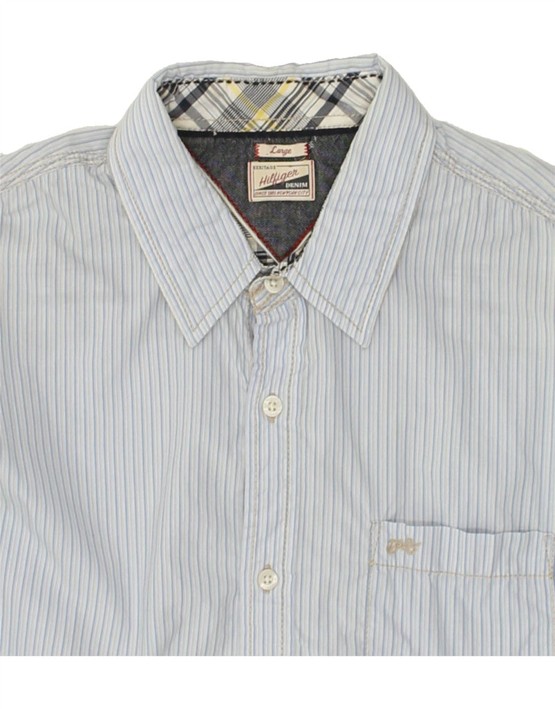 TOMMY HILFIGER Mens Shirt Large Blue Pinstripe Cotton | Vintage Tommy Hilfiger | Thrift | Second-Hand Tommy Hilfiger | Used Clothing | Messina Hembry 