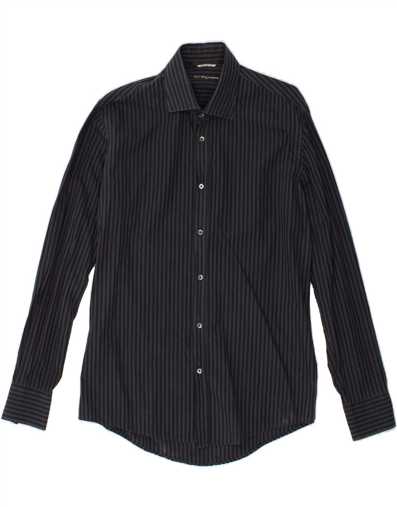 DANIELE ALESSANDRINI Mens Shirt Size 15 3/4 40 Medium Black Striped Cotton Vintage Daniele Alessandrini and Second-Hand Daniele Alessandrini from Messina Hembry 