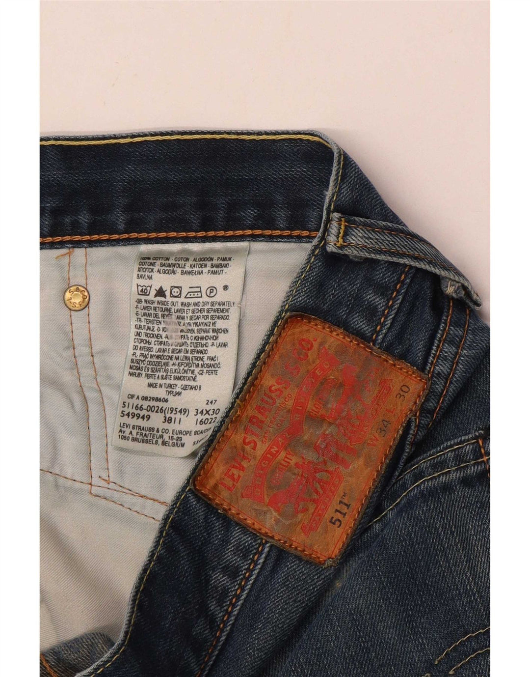 Levi's Mens 511 Slim Jeans W34 L30 Blue Cotton