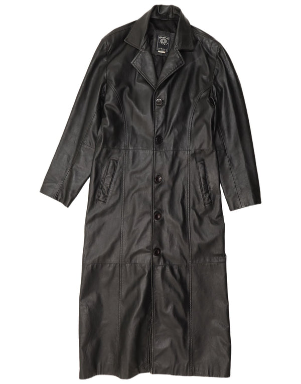 Calculus Womens Long Loose Fit Leather Coat UK 4 XS Black