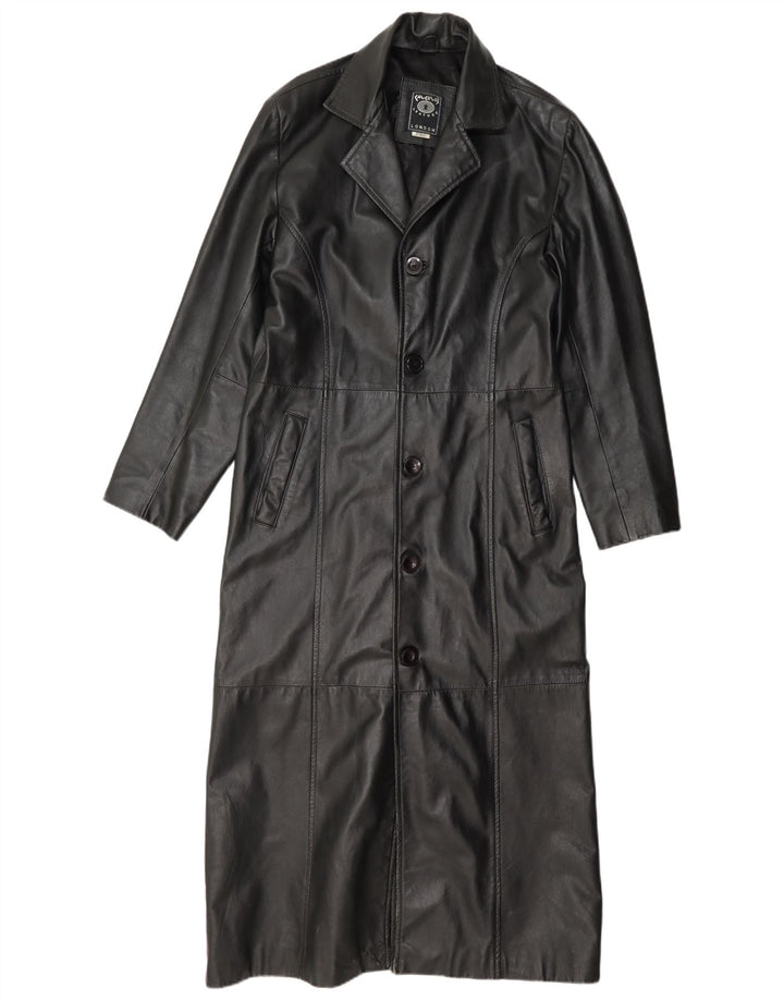 Calculus Womens Long Loose Fit Leather Coat UK 4 XS Black