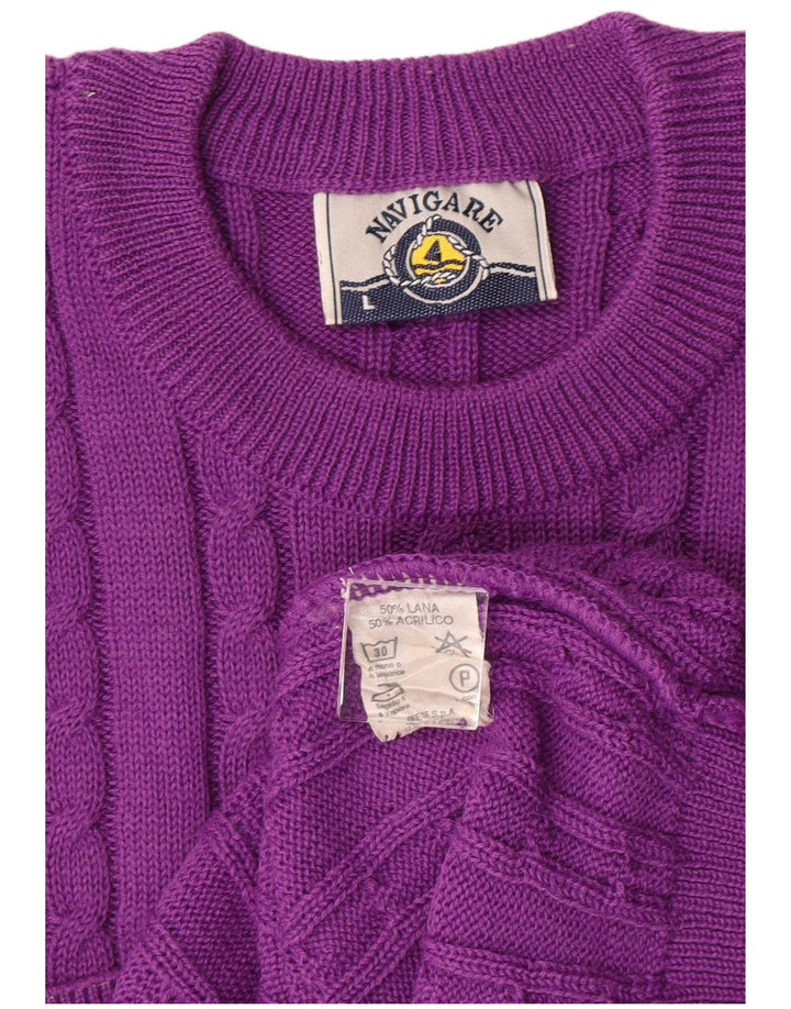 NAVIGARE Mens Crew Neck Jumper Sweater Large Purple Wool