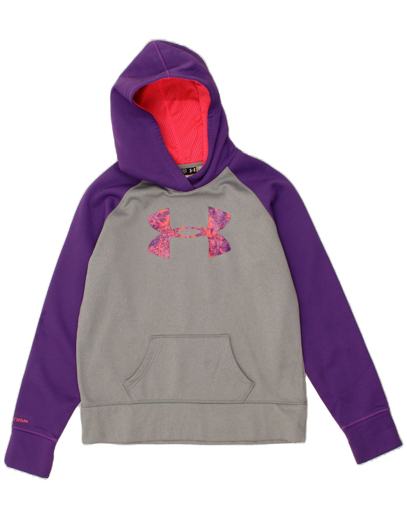 UNDER ARMOUR Girls Graphic Hoodie Jumper 13-14 Years XL Grey Colourblock | Vintage Under Armour | Thrift | Second-Hand Under Armour | Used Clothing | Messina Hembry 