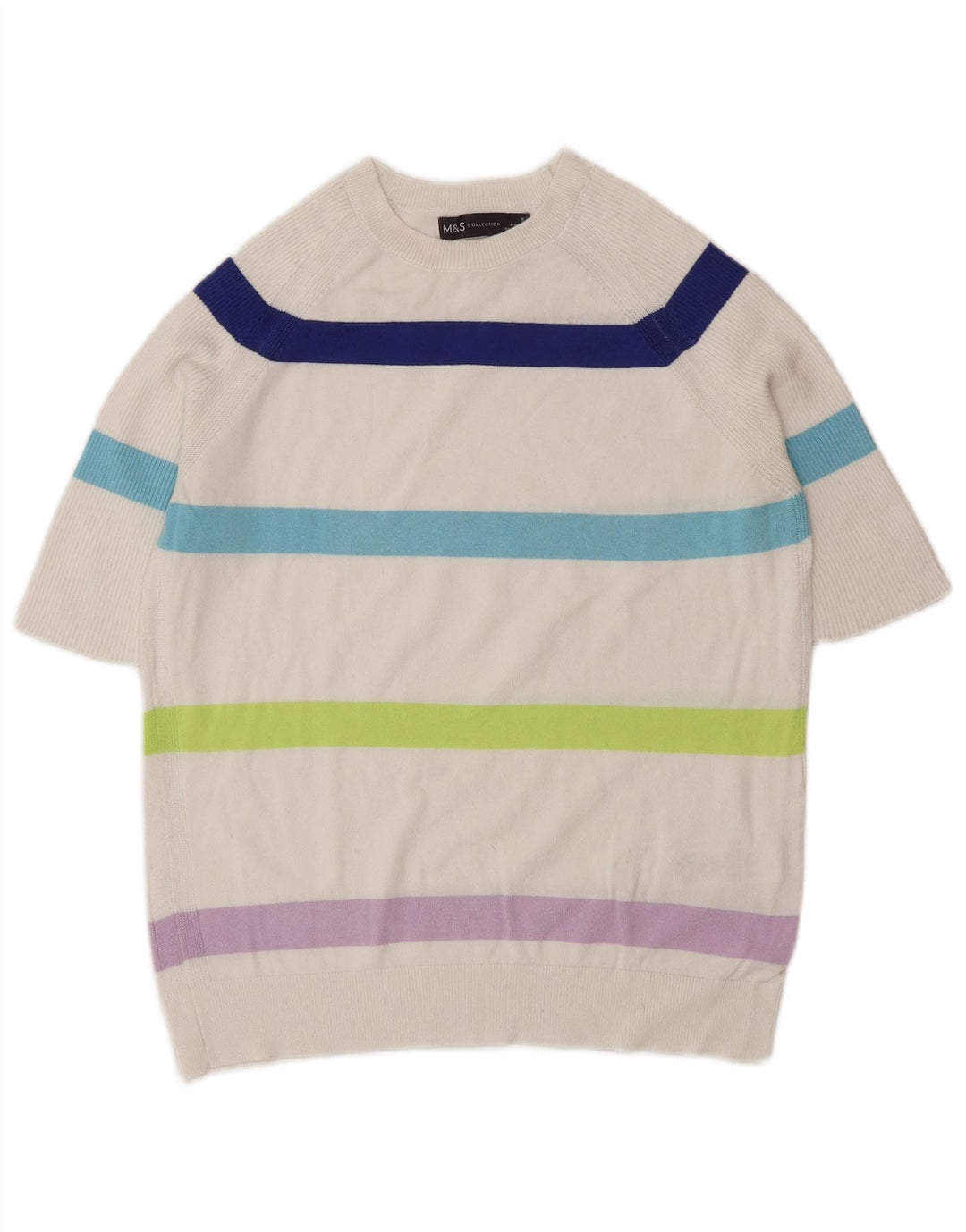 Marks & Spencer Womens Crew Neck Jumper Sweater UK 10 Small White Striped