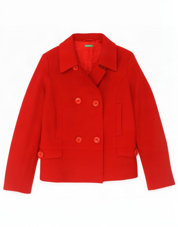 Benetton Girls Pea Coat 11-12 Years 2XL Red Wool