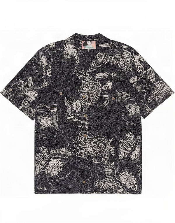 Vintage Womens Short Sleeve Shirt UK 16 Large Navy Blue Floral