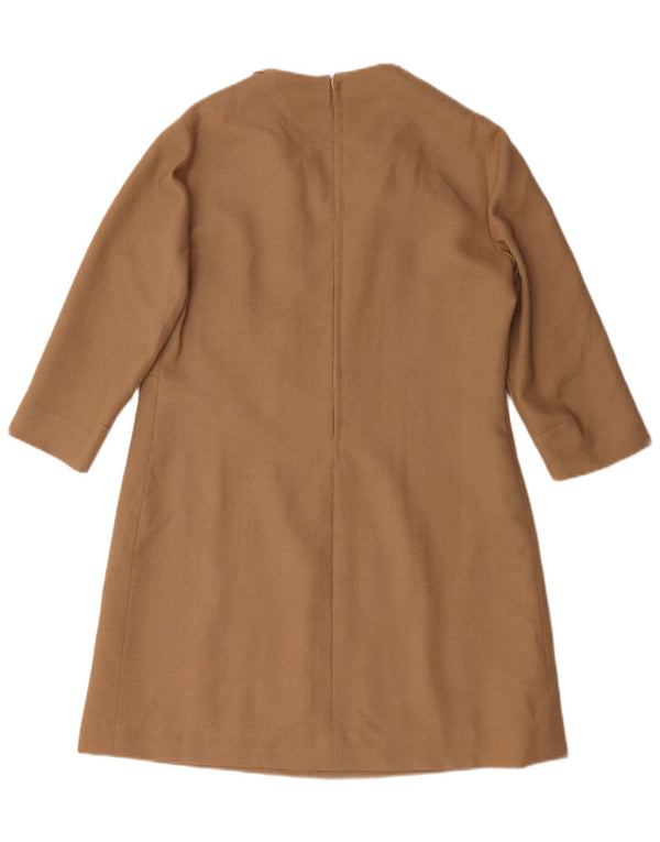 Vintage Womens 3/4 Sleeve A-Line Dress UK 16 Large Brown Wool