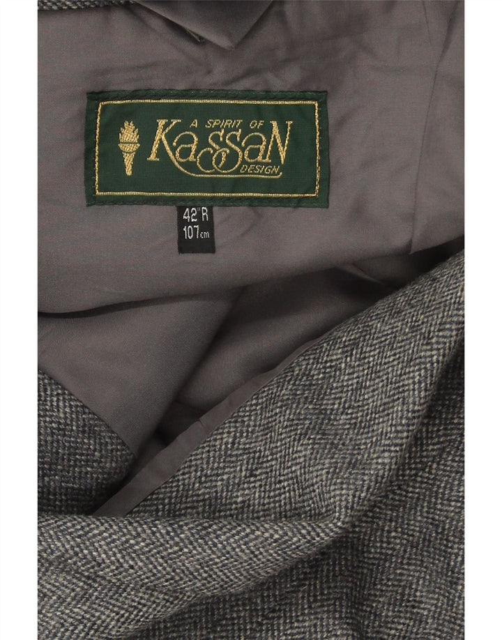 VINTAGE Mens 2 Button Blazer Jacket UK 42 XL Grey Herringbone