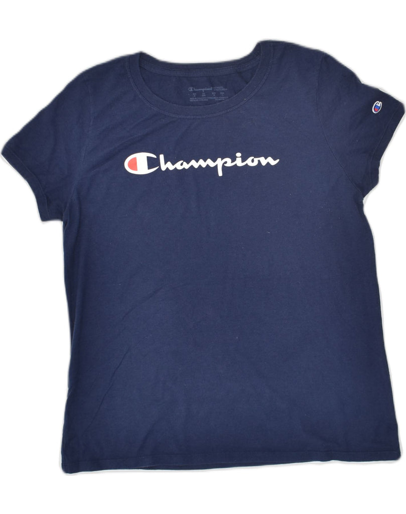 CHAMPION Womens Authentic Graphic T-Shirt Top UK 14 Medium Navy Blue | Vintage Champion | Thrift | Second-Hand Champion | Used Clothing | Messina Hembry 