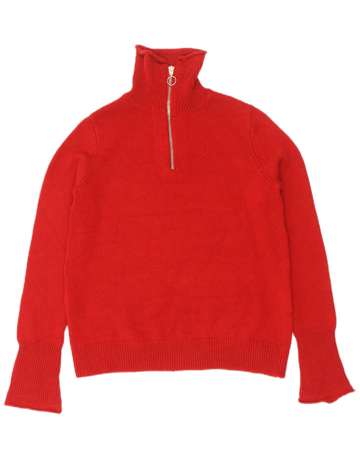 Zara Womens Zip Neck Jumper Sweater UK 14 Large Red Polyester