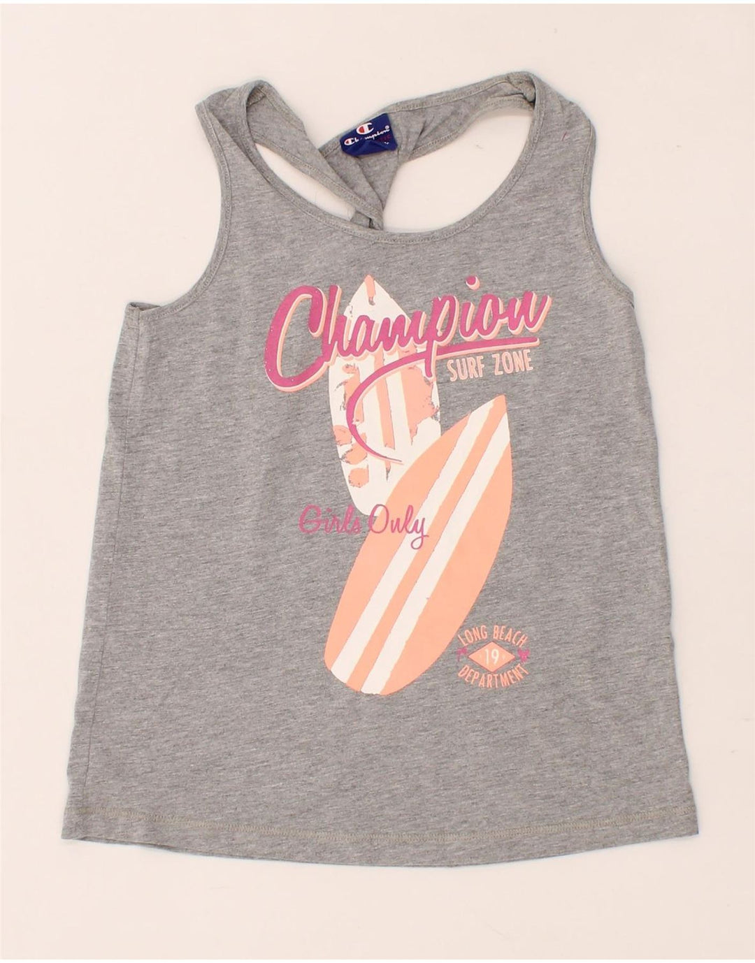 CHAMPION Girls Graphic Vest Top 9-10 Years Medium Grey Cotton Vintage Champion and Second-Hand Champion from Messina Hembry 