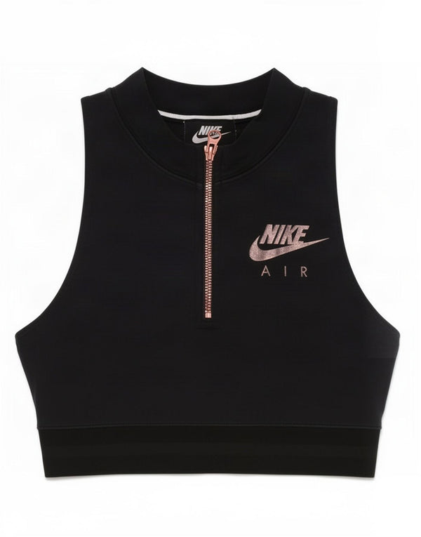 Nike Womens Crop Zip Neck Graphic Vest Top UK 6 XS Black Cotton